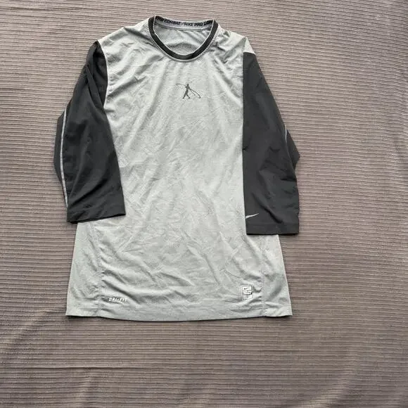 Nike Pro Combat Shirt Mens Medium Gray Black Dri-FIT Long Sleeve Athletic Fitted