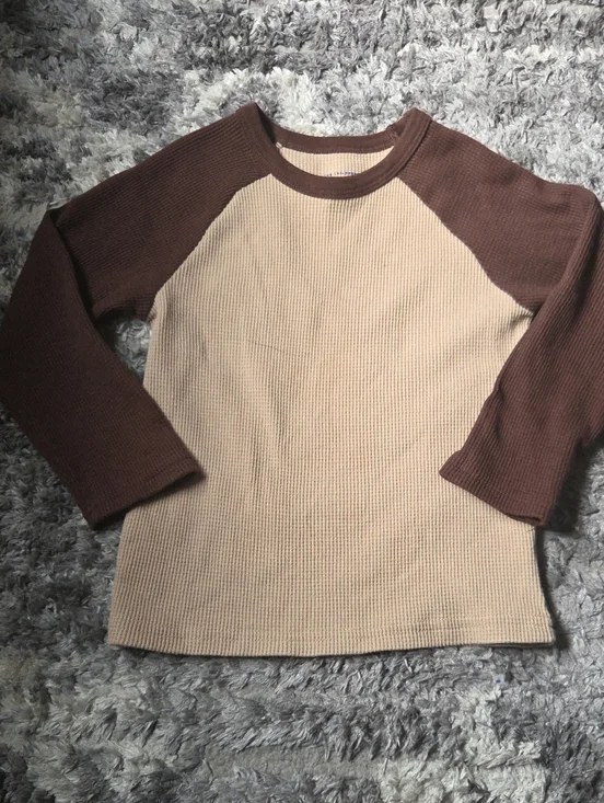 The Children's Place Beige Waffle Knit Top with Brown Trim