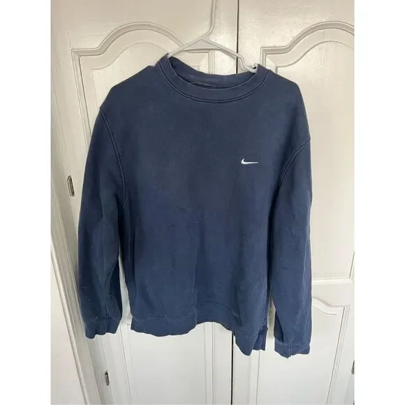 VTG Nike 90s Embroidered Swoosh Sun Faded Dark Crewneck Sweatshirt Size Med