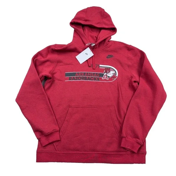 Arkansas Razorbacks Hoodie Men Large Red Nike Sweatshirt Club Fleece Cotton NEW