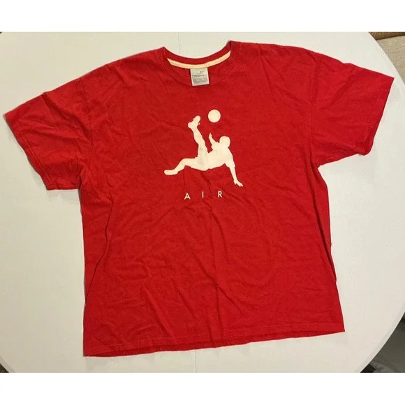 VTG Y2K Nike Air Soccer Player Futbol Red T Shirt Tee Double 2XL‎ Silver Tag