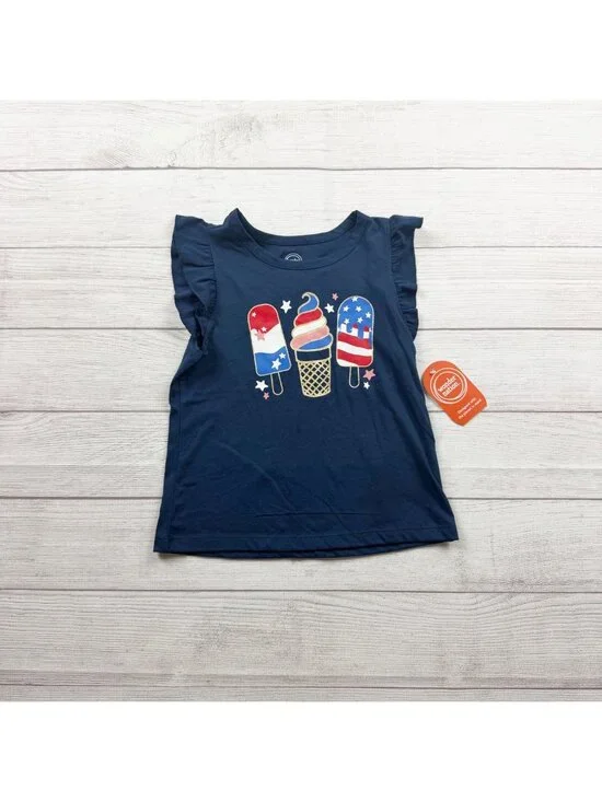 Wonder Nation Girls Patriotic Ice Cream Print Ruffle Sleeve Tank Top NWT M 7-8