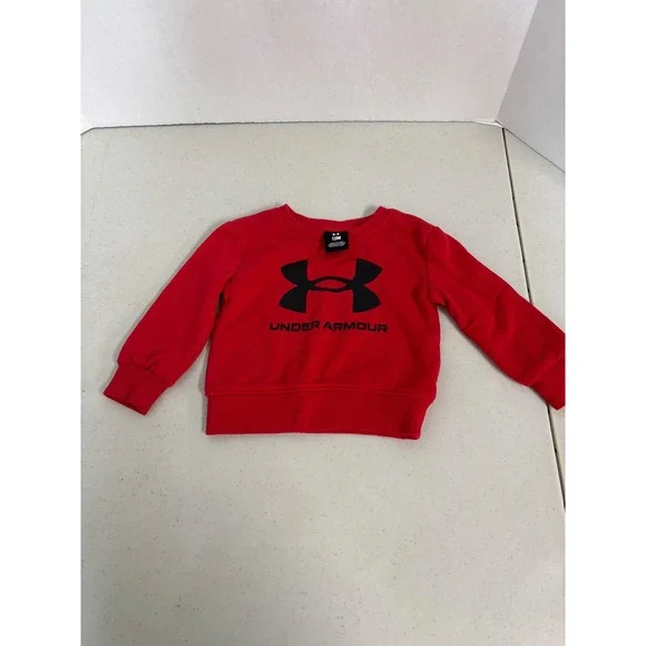 Under Armour Kids‎ Red Crewneck Sweatshirt Big Logo Long Sleeve 12M Fleece Top