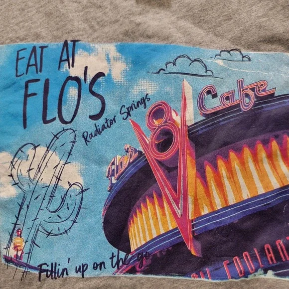 Disney Parks Radiator Springs Eat at Flo's V8 Cafe Graphic Women Gray T-Shirt 2X