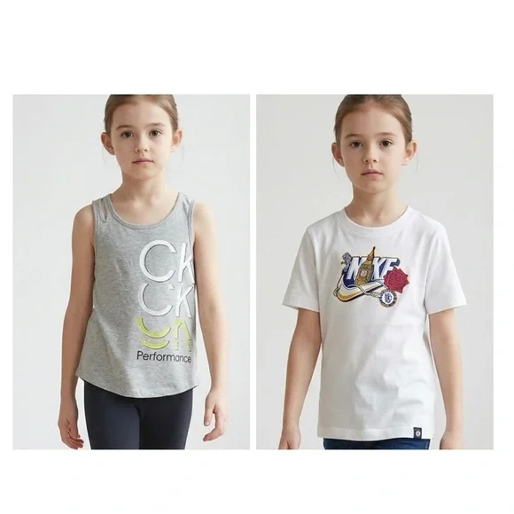 NWT Nike Calvin Klein Youth Girls White Gray Graphic Tee Shirt & Tank - Size M
