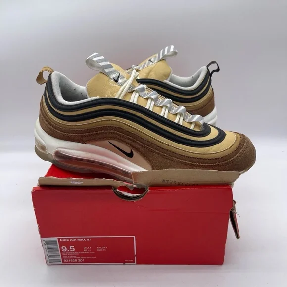 Nike‎ 921826-201 Air Max 97 Men's Size 9.5 Running Shoes Unboxed Tan Brown Black
