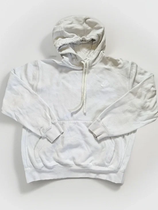 Nike Club Fleece Pullover Hoodie M Cream White Embroidered Swoosh Athleisure