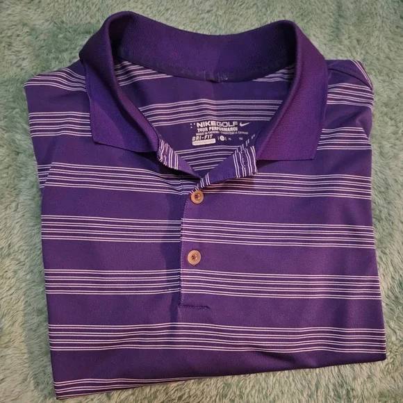 Nike Golf Tour Performance Dri-FIT Polo Shirt Mens XL‎ Striped Purple