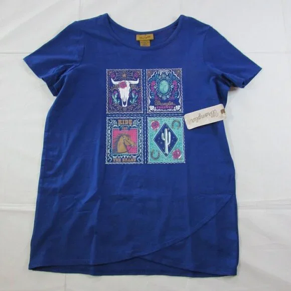 Wrangler Girl's XL Short Sleeve Western Print Tulip Hem Graphic T-Shirt - Navy