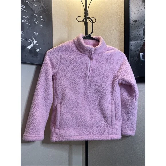 Wonder Nation Girls Sweatshirt M (7-8) Sherpa Pullover Quarter Zip Pockets Pink