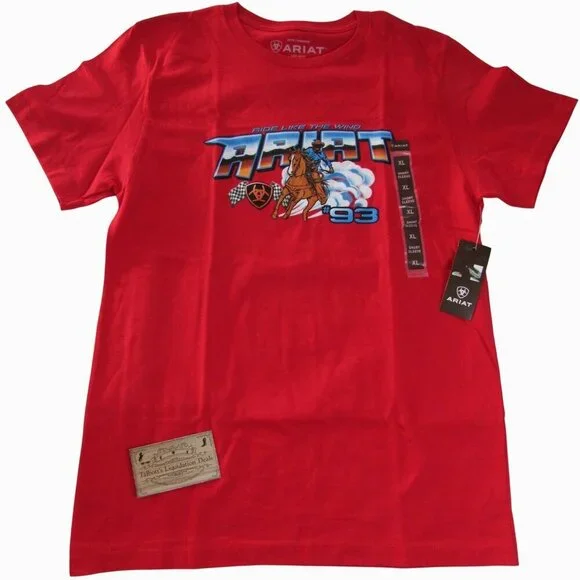 Ariat Boy's XL Short Sleeve Racing 93 Graphic T-Shirt Red 10051745