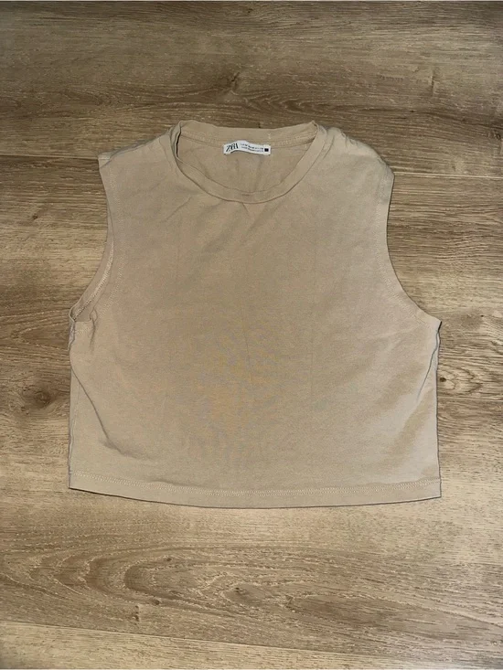 Zara Neutral Cropped Tank Top in Beige