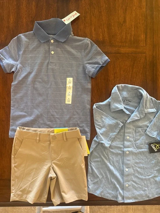 Cat & Jack Shorts & 2 Blue Polo Shirts for Kids, Size 6/7