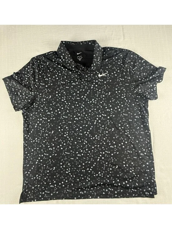 Nike Dri-FIT Polo Shirt Men’s XXL Black Floral Golf Athletic Performance Top