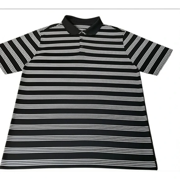 Nike Performance Polo XL‎ Shirt Golf Dri-Fit Black Striped Short Sleeve
