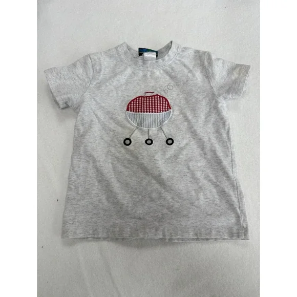 Oh! Boy! Unisex Toddler 3T Gray BBQ Grill Appliqué Crew Neck T-Shirt Cotton