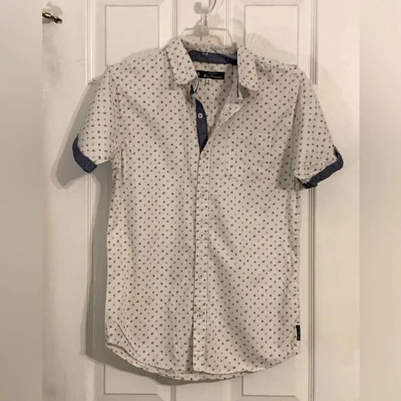Ben Sherman White Short Sleeve Button-Down Shirt with Blue Trim