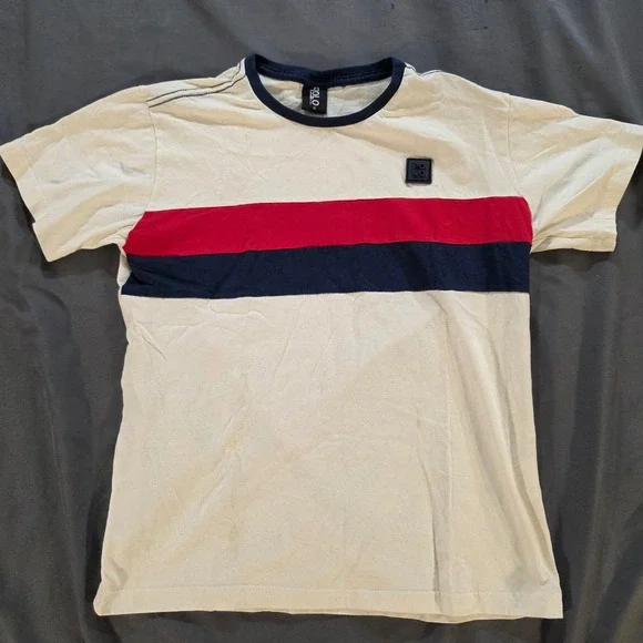 Polo RG-518 Boys Size 16 Colorblock Striped T-Shirt White Red Navy Brazil