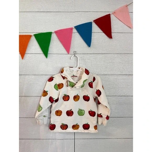 Monica + Andy Kids Apple Print Organic Cotton Shawl Collar Sweatshirt White 2T