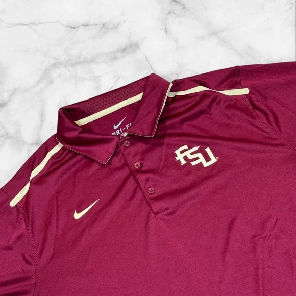 Nike Dri Fit FSU Florida State Seminoles Maroon‎ Polo Shirt Mens Large
