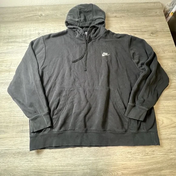 Nike Hoodie Mens XXL Black‎ Embroidered Logo Fleece Pullover Sportswear V7