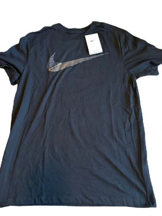 Nike Men’s Black Short-Sleeve T-Shirt Gold-Trim Swoosh NEW Medium Dri-Fit