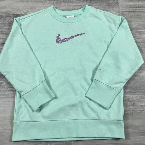 Nike Girl's Small Sweatshirt Floral Shirt Sportswear Pullover DM8210-379 Green‎