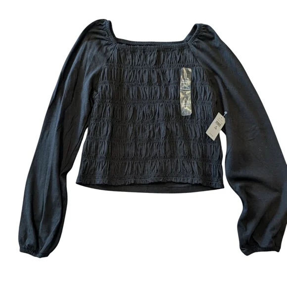 GAP Kids Black Smocked Long Sleeve Top