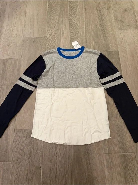 NWT Crewcuts Boys Colorblock Long Sleeve Shirt - Grey, Navy & White Size 12