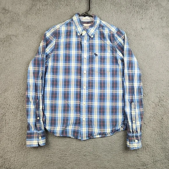 Abercrombie & Fitch Muscle Fit Plaid Button Down Shirt Boys Large Preppy Classic