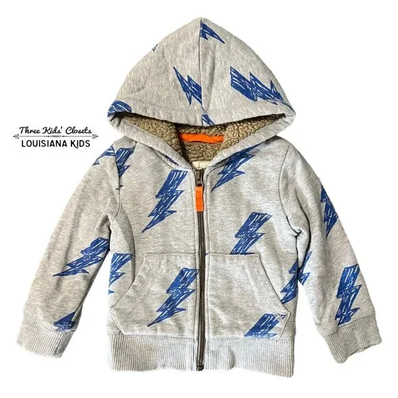 Mini Boden 1.5-2Y Lightening Bolt Sherpa Lined Zip Hoodie