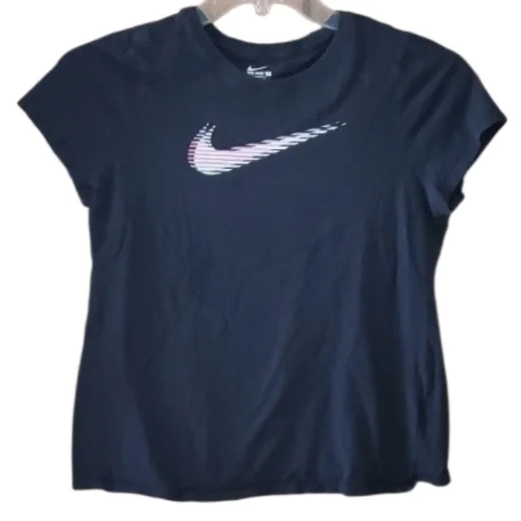 Nike Athletic Cut‎ Black Short Sleeve Tee With Pink Swoosh Girls Size XL