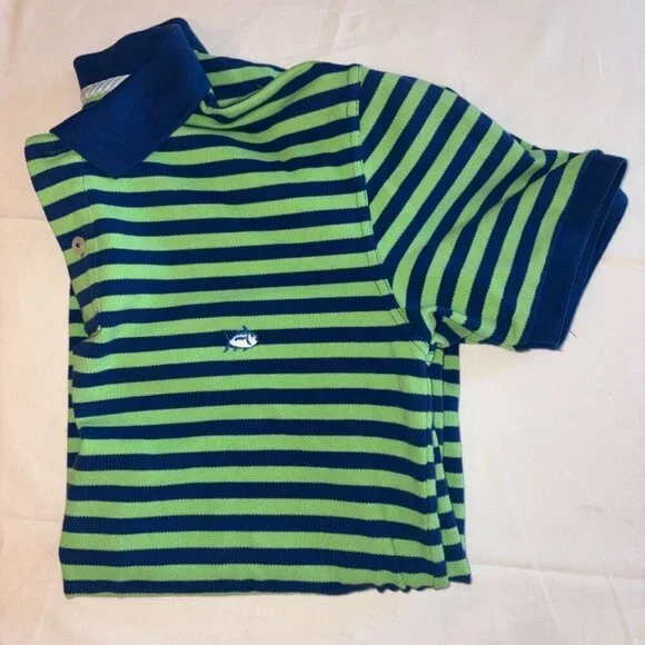 SOUTHERN TIDE BOYS GREEN BLUE STRIPE SHORT SLEEVE SKIPJACK POLO LIKE NEW  XL