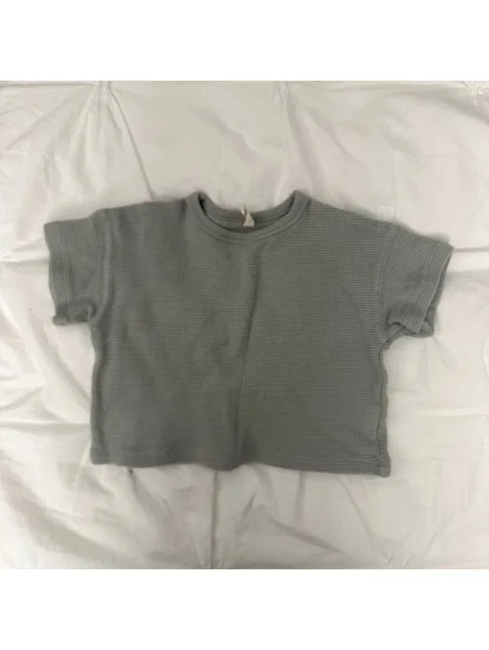 Quincy Mae Oversized Boxy Waffle Green Top