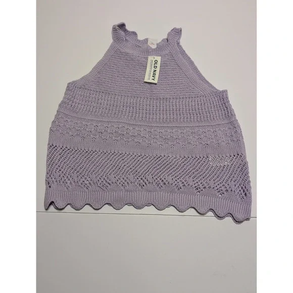 Old Navy Girls Large 10 Lavender‎ Purple Pointelle Knit Halter Tank Top Scallop