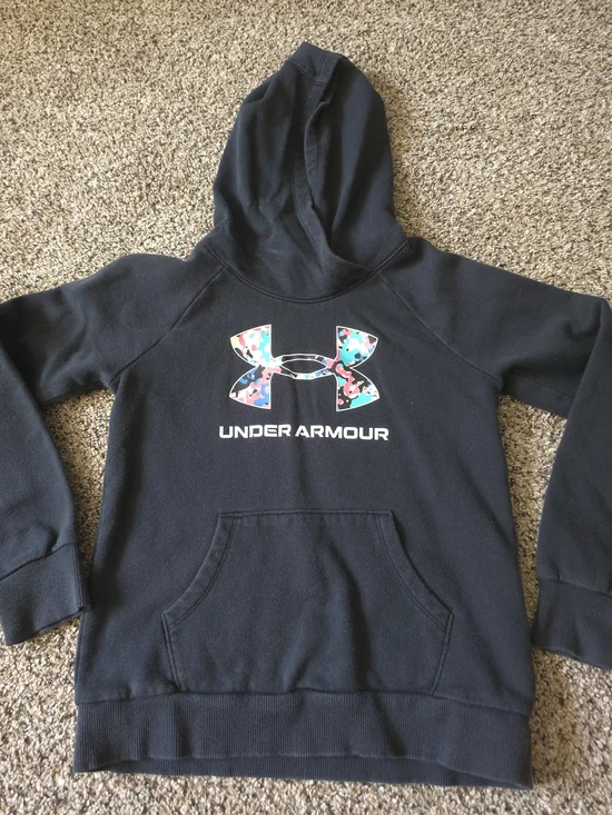 Under Armour Hoodie  Medium Black Loose Fit Pullover With Logo YM