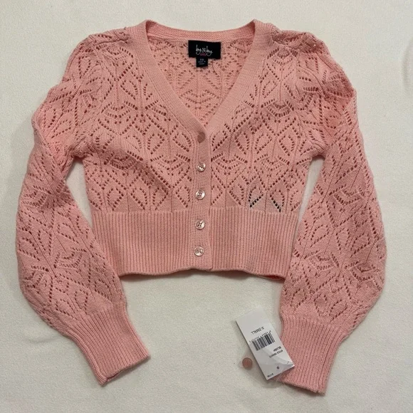 Girls XS Blush Pink Cropped V-Neck Cardigan - NWT