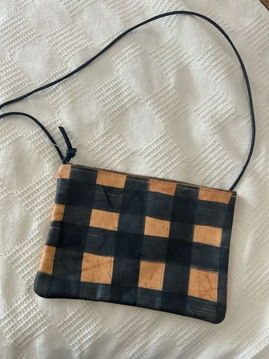 Pine & Boon leather crossbody bag soft, hand-painted leather zipper closure.