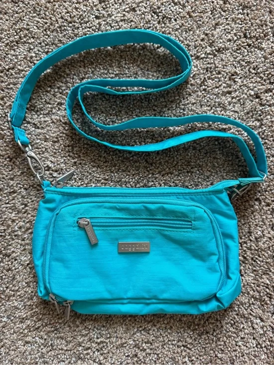 BAGGALLINI Bright Teal Turquoise Small Nylon Zippered Crossbody Shoulder Bag