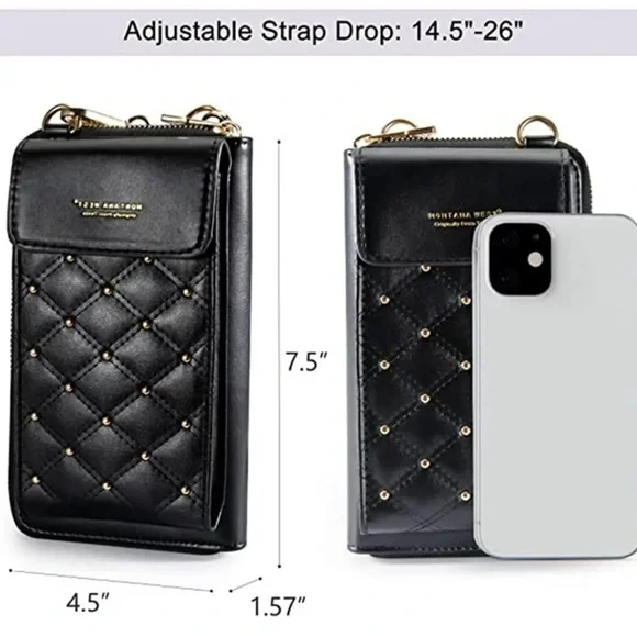 Montana West Quilted Style Small Crossbody Cell Phone Purse/Bag black