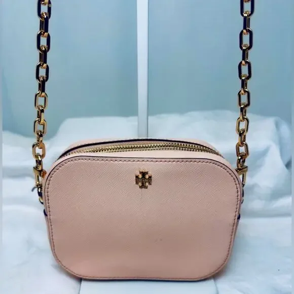 Tory Burch Pale Pink leather Crossbody Bag with gold tone hardware