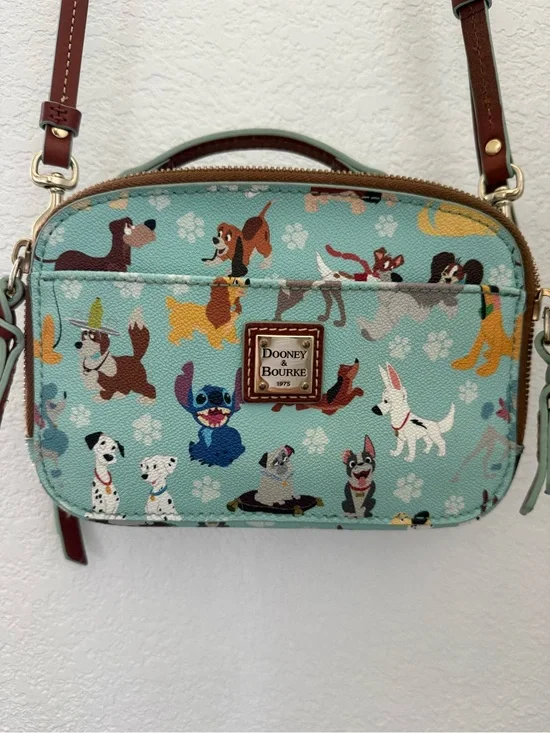 Dooney & Bourke Aqua Disney Dogs Crossbody with Brown Trim