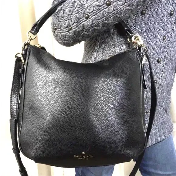 Kate Spade Ella Pebbled Leather Expandable Crossbody Shoulder Bag Black