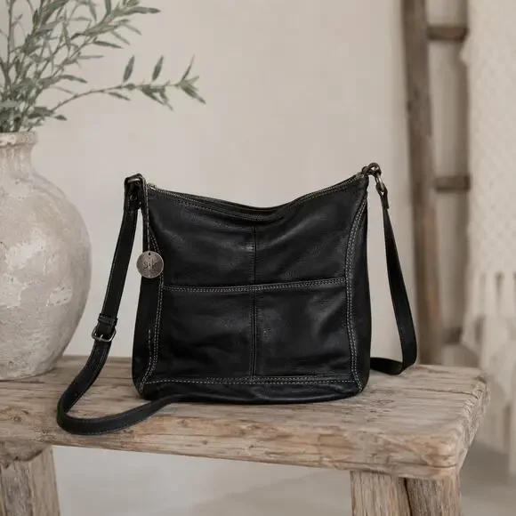 The Sak Black Leather Crossbody Bag OS