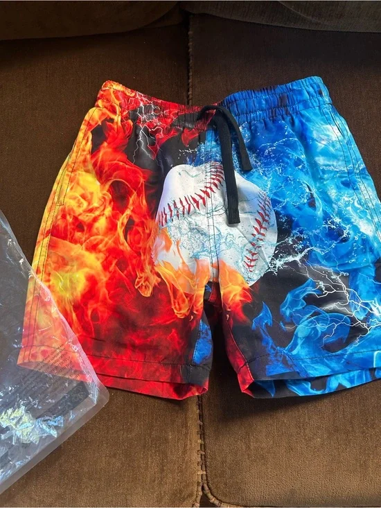 Fire & Ice Baseball Boys Swim Shorts - Red Blue and Black