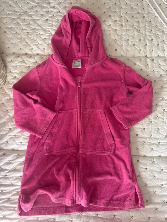 Girls' Hot Pink Fleece Zip Hoodie swim coverup or bath robe