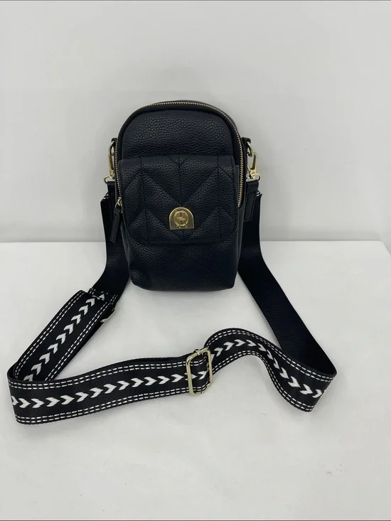 HOUSE OF HARLOW Black Quilted Crossbody Phone Bag with Gold Hardware