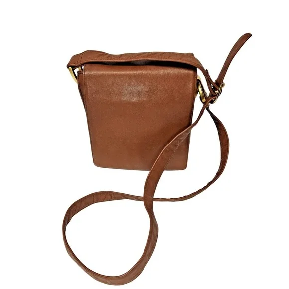 VTG 90s Valerie Stevens Brown Genuine Leather Crossbody Bag Minimalist Purse‎