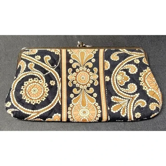 Vera Bradley Cafe Latte Clutch Bag Silver Hardware Snap Close 8x4 in