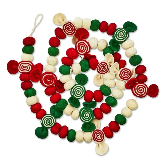 Set of 2 Multi-Color Candy Christmas Felted Wool Garland 6 foot ea. Holiday Time